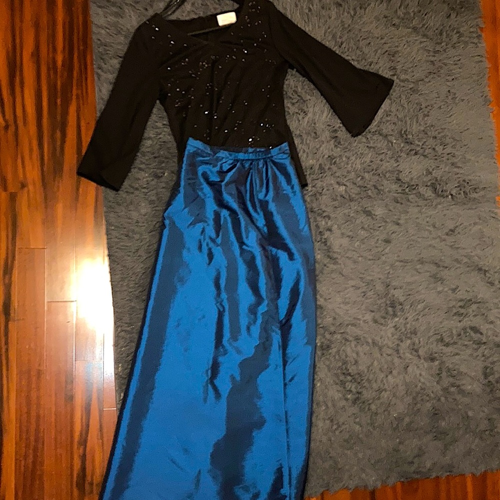 Stage Accents Performance Black Top & Royal Blue Long Skirt Set Apparel